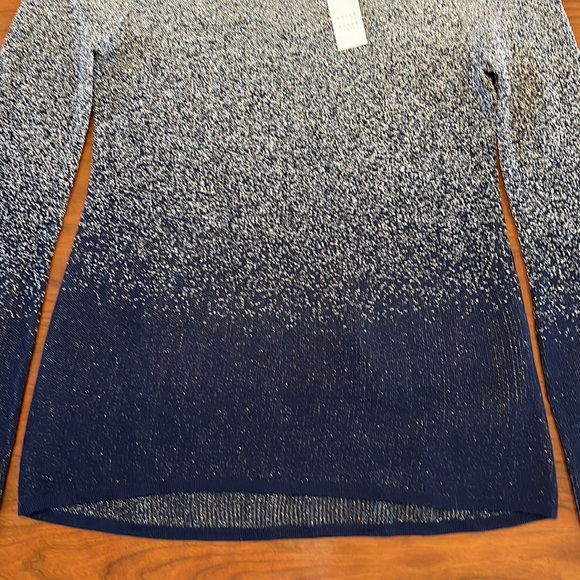 COPY - NWT WHBM Blue and Silver Sparkly Long Bell Sleeve Wide Neck Sweater Blou… - Picture 5 of 8
